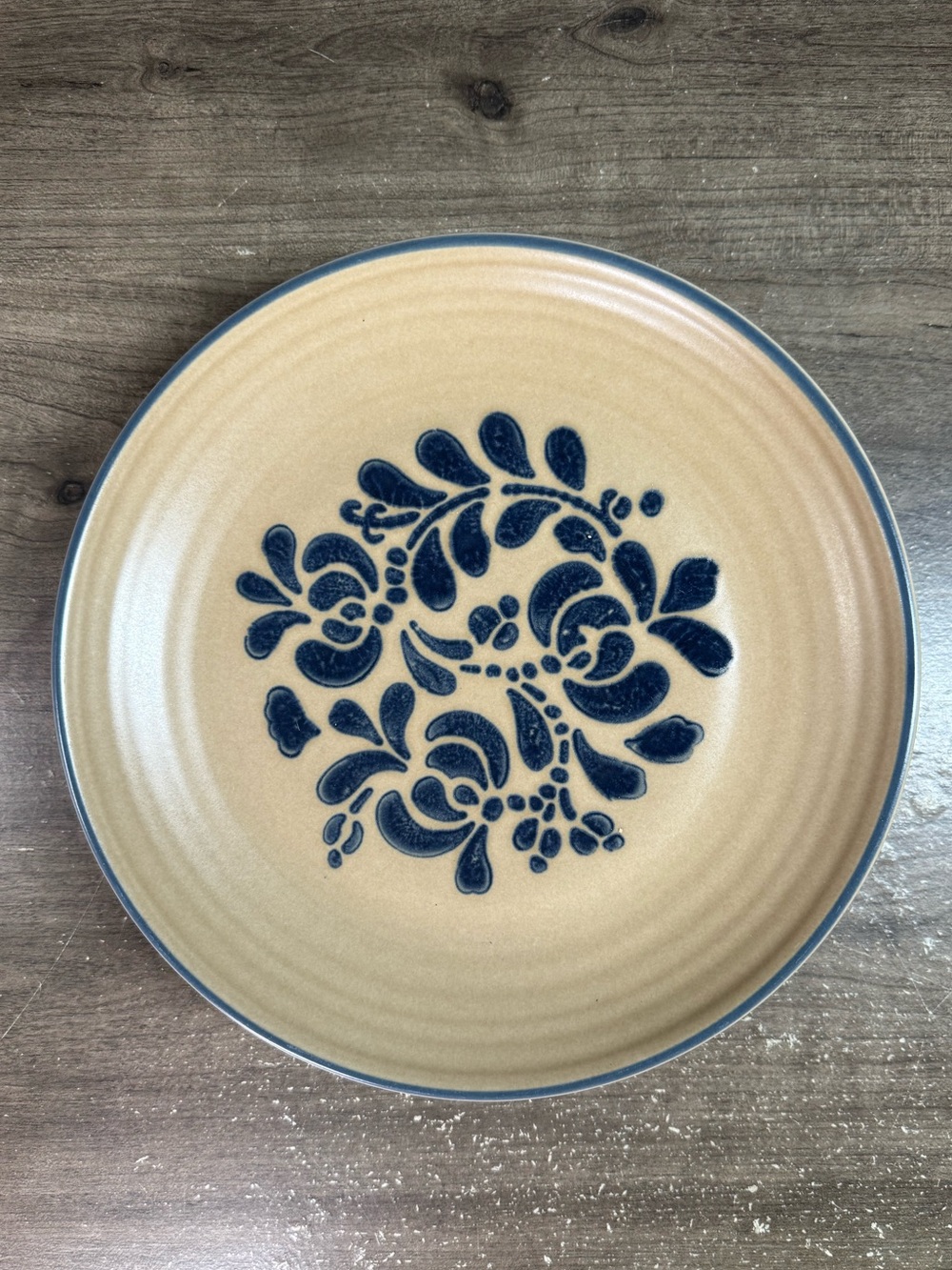 (4) Vintage Pfaltzgraff Folk Art 10” Dinner Plates USA Made Blue Floral